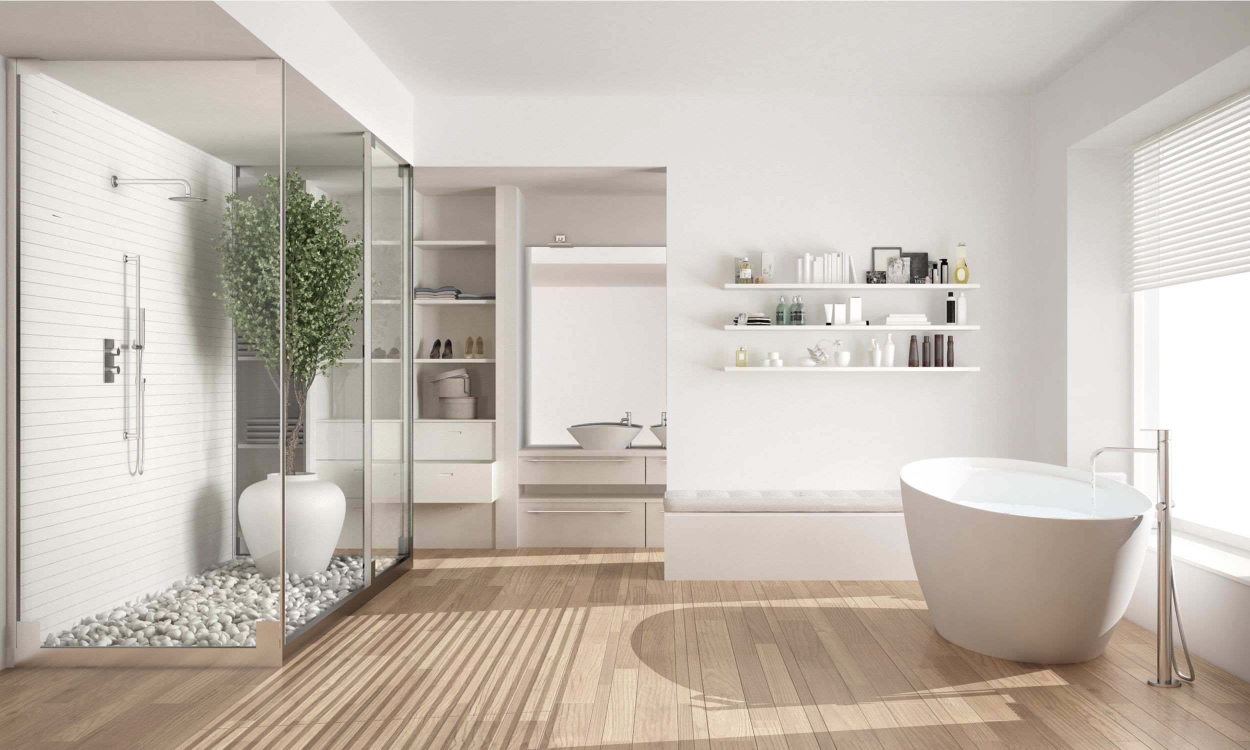 minimalistinis vonios kambario interjeras